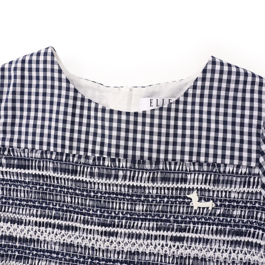 ELLE KIDS children's clothing plaid short-sleeved dress girls summer new shoulder round neck A-line mid-length skirt