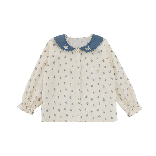 Youyou Girls 2026 Spring New Twill Cotton Contrast Color Lapel Shirt Cute, Endurable and Versatile for Children