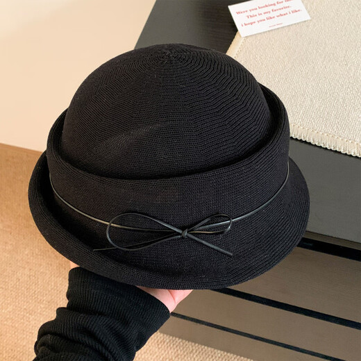 Woodpecker (TUCANO) Elegant Bow Curly Top Hat Women's French Hepburn Style Fisherman Hat Showing Face Small Basin Hat Oatmeal Color Adjustable (56-58cm)