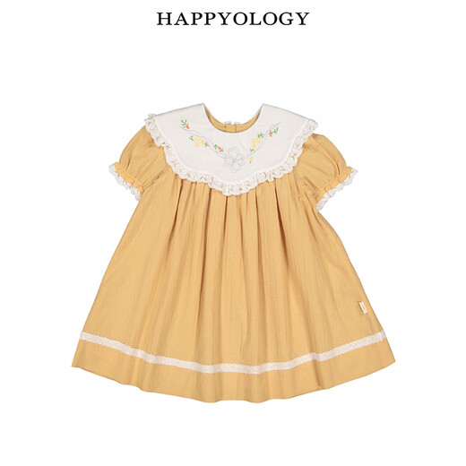 Happyology British girls short-sleeved dress embroidered collar summer skirt British children's princess dress