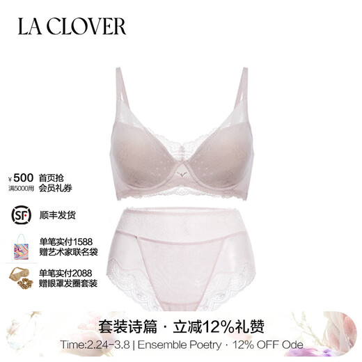 LA CLOVER24ss Charming Light and Shadow Simple Glossy Lace Women's Bra Set LC2024107 Pink 75B 160