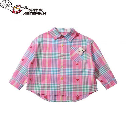 Ultraman girls' shirt spring and autumn 2026 new style children's fashionable baby cartoon long-sleeved spring plaid spring jacket pink 90 cm