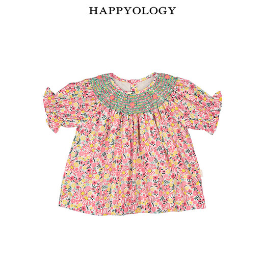 Happyology British girls' shirt spring new puff sleeve pure cotton bottoming children's shirt white top