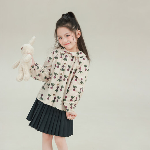 UTOUTO Big Ear Elephant Girls Carrot Lapel Long Sleeve Shirt 2026 Spring New Baoer Pure Cotton Casual Doll Collar Top Dark Apricot Ready Stock 100