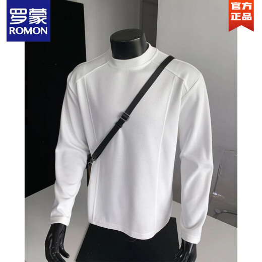 ROMON autumn heavyweight pure cotton 360g American deconstructed sweatshirt men's trendy brand cleanfit handsome long-sleeved high-end top black heavyweight pure cotton 360G fabric M (90-120Jin Jin equals 0.5kg)