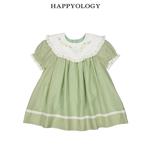 Happyology British girls short-sleeved dress embroidered collar summer skirt British children's princess dress