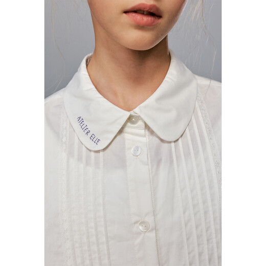 ELLE KIDS children's clothing doll collar embroidered short-sleeved shirt girls summer new French holiday lace top white 130