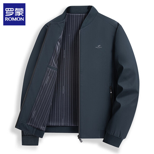 ROMON men's casual jacket 2026 spring new business casual baseball collar jacket men's baseball uniform top Haqing M (170) (recommended weight 90-110Jin Jin equals 0.5 kg)