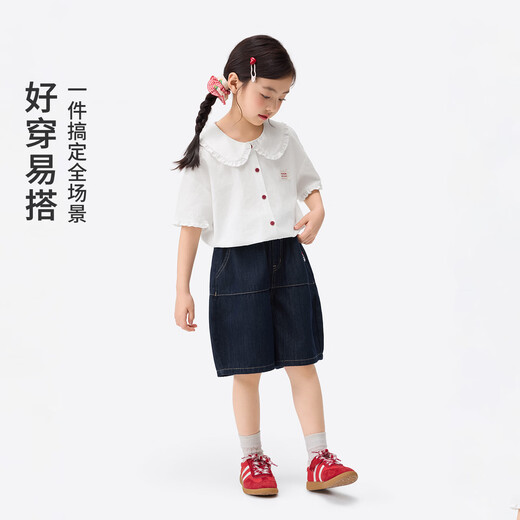 Xiaoyinman children's clothing girls pure cotton doll collar shirt 26 mid-summer big children loose breathable cute versatile tops