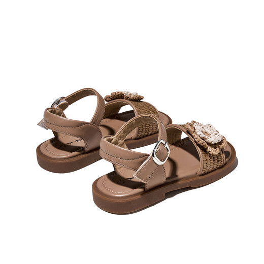 Red Dragonfly Girls Shoes 2026 Summer Children's Beach Shoes Princess Soft Sole Breathable Casual Sandals Q62BL006 Brown 31