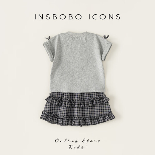 INSBOBO children's clothing girls suit 2026 summer new style children's good-looking t-shirt girls plaid skirt short skirt summer dress Huahui 110