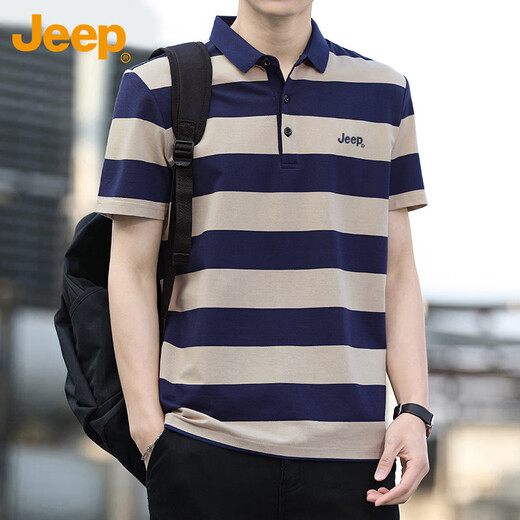 JEEP Jeep short-sleeved T-shirt men's summer business Polo casual shirt contrasting color stitching versatile casual men's clothing Army Green XL