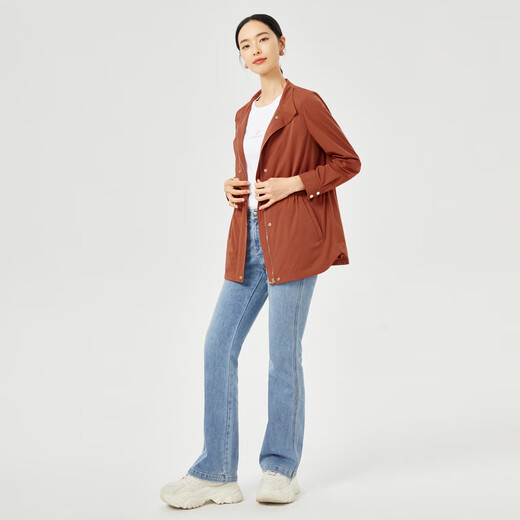 娜尔思（NAERSI）【便利外套】立领收腰风衣外套女25秋季休闲上衣 浅橙红色 L