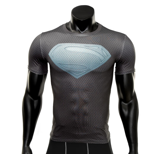 Heroes of Avengers Iron Batman Spider-Man Captain America Superman Tights Men's Running Sports Fitness Slim Elastic Quick-Drying Lightweight Short-Sleeved T-Shirt Black Superman XL Suitable for 180-190CM80-90KG