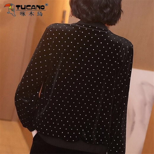 Woodpecker Casual Gold Velvet Jacke für Frauen im Herbst Frauen neue Kleidung koreanischer Stil Lose und modische Baseballjacke 5009 Punkte Gold Samt M.