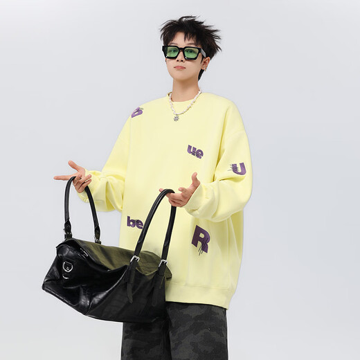 Xiaofu American retro trendy brand handsome heavyweight hooded round neck casual sweatshirt with letters for men in spring and autumn casual tops for couples