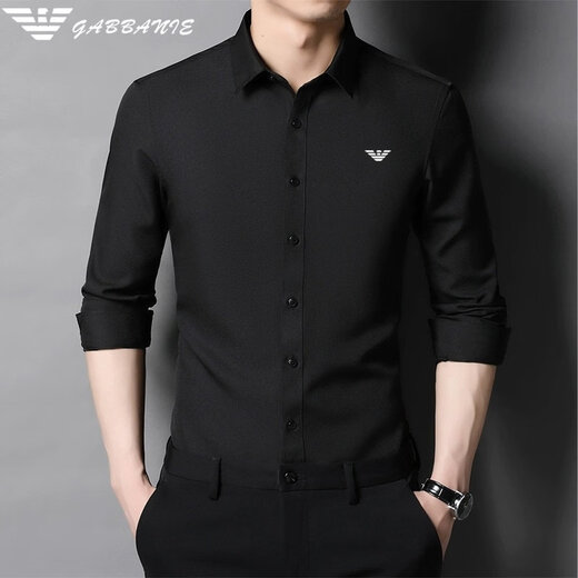 Armani (ARMANI) Italian long-sleeved shirt men's spring and autumn Korean style trendy drape inch shirt business casual men's shirt AG/DN88807 black L 175/92A