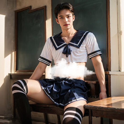 温诗欧男性制服2025新款性感男士专用大码攻速战袍sm羞耻丁字裤 白衬衫+领带+弹力带 均码 建议体重110-160斤