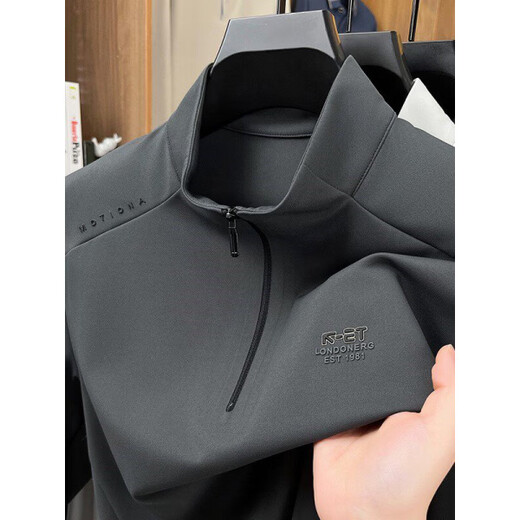 YISHion new half-zip sweatshirt men's stand-up collar jacket solid color 2025 new spring and autumn top sports outdoor cycling clothing dark gray GR-1203 M