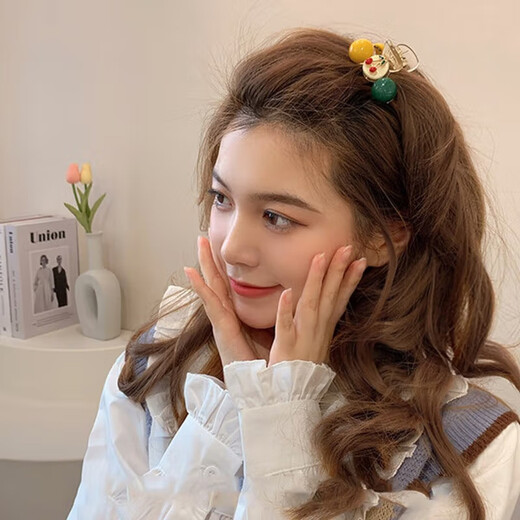 Xiang Wan Hairpin 2-piece Set Cherry Hairpin Female Cute Forehead Bangs Hairpin Clip Shark Clip Headwear Girl Birthday Gift