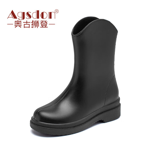奥古狮登（Agsdon）雨鞋女时尚套脚成人雨靴中筒胶鞋雨靴防水雨鞋 823193 黑色 36