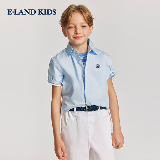 E LAND KIDS pedophile boys' shirt 26 summer new casual college style embroidered lapel short sleeve Ivory ivory/39 110