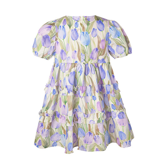 Little Naive medium to large children's short-sleeved dress summer multi-color girl's ear-trimmed pure cotton princess dress tulip purple 150