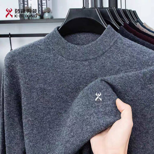 Jinba men's new cardigan sweater men's pullover round neck sweater thickened middle-aged dad's bottoming cashmere sweater black 2XL 180 recommended 150-165 Jin Jin equals 0.5 kg