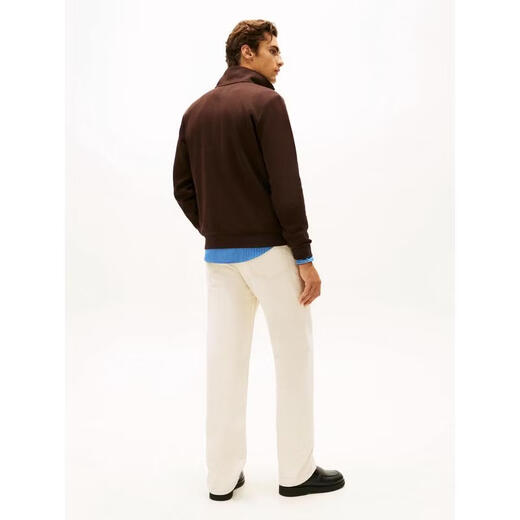 Tommy Hilfiger Tommy Hilfiger Men's Sweater Warm and Comfortable Solid Color Cotton Daily Casual Top Simple 26 New Dark Brown One Size |