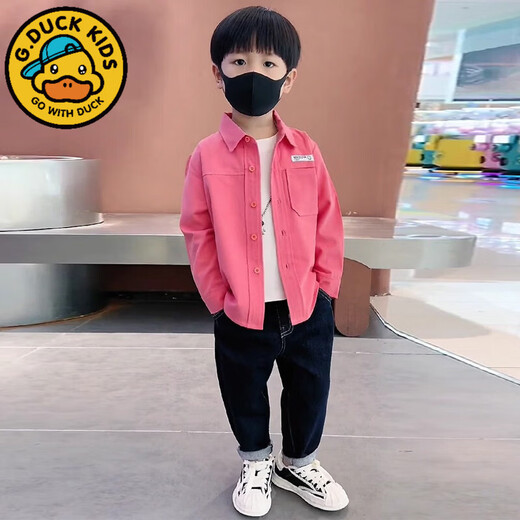 G.duck little yellow duck children's clothing boys POLO collar long-sleeved shirt 2026 baby boy lapel handsome spring and autumn pink jacket pink shirt 90 cm