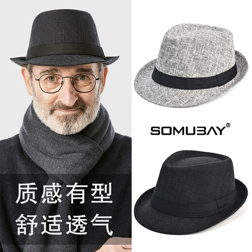 Top hat for middle-aged and elderly men, high-end autumn and winter woolen British retro men's top hat, wide-brimmed gentleman's hat, one-size-fits-all design, black, woolen with velvet, three-piece set, one-size-fits-all (around 58 head circumference), generally suitable