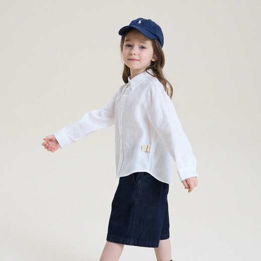 Yoona's mom girls 2026 pure linen lapel temperament parent-child shirt children's simple shirt new style top trendy white ready stock 90