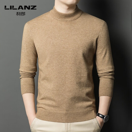 LILANZ cardigan men's winter half turtleneck 100% pure wool thickened warm solid color bottoming sweater for men new camel thickened 2XL (100)