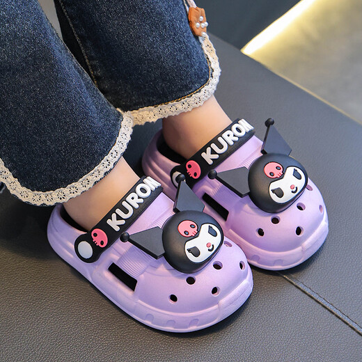 Candy Sanrio Melody Children's Hole Slippers Summer Cute Non-Slip Outerwear for Boys and Girls Children's Baotou Sandals Purple Kurome Size 24/25 (Shoe Inner Length 15CM)