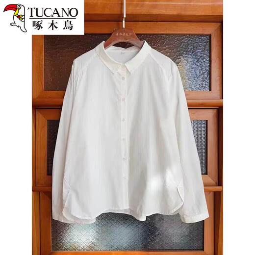 Woodpecker Zimo Qinghe Japanese original single white cotton shirt women's long-sleeved doll collar shirt loose versatile top spring picture color 2XL recommended 145-160Jin Jin equals 0.5 kg