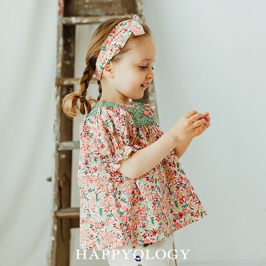 Happyology British girls' shirt spring new puff sleeve pure cotton bottoming children's shirt white top