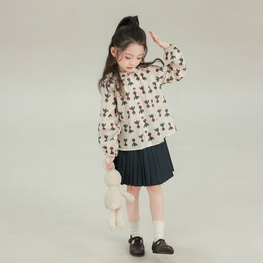 UTOUTO Big Ear Elephant Girls Carrot Lapel Long Sleeve Shirt 2026 Spring New Baoer Pure Cotton Casual Doll Collar Top Dark Apricot Ready Stock 100