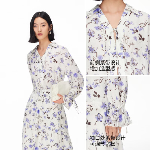 VEROMODA shirt women's 2026 spring new French printed lace-up loose shirt gentle and elegant white XS