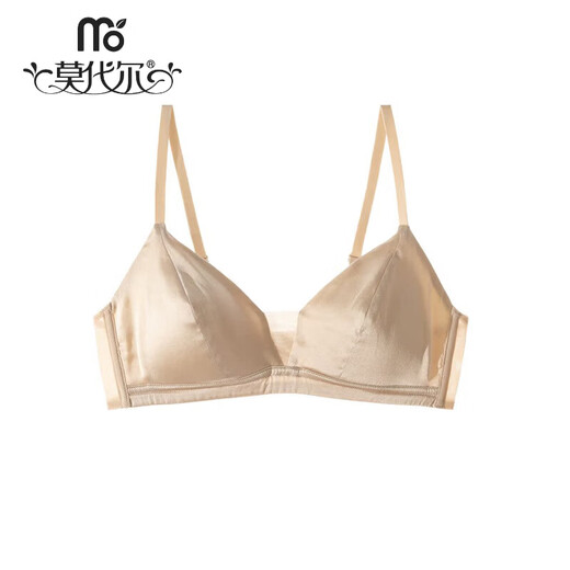 Modal silk bra, pearlescent satin mesh, French triangular cup, light and empty cup, mulberry silk underwear for women, black S (70A/70B)