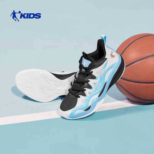 Jordan (QIAODAN) Blazing Blade children's basketball shoes for boys 2026 summer new children's shoes youth shock-absorbing rebound breathable sports shoes pure white/black 34