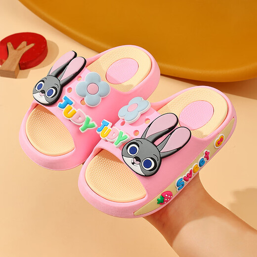 Yunyouli Judi Nick co-branded children's summer slippers, non-slip, wear-resistant, indoor and outdoor cartoon home slippers for children, pink, size 32-33, inner length 20cm