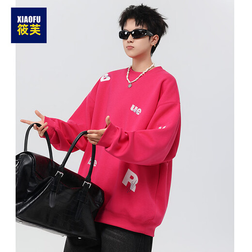 Xiaofu American retro trendy brand handsome heavyweight hooded round neck casual sweatshirt with letters for men in spring and autumn casual tops for couples