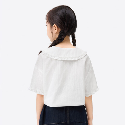 Xiaoyinman children's clothing girls pure cotton doll collar shirt 26 mid-summer big children loose breathable cute versatile tops