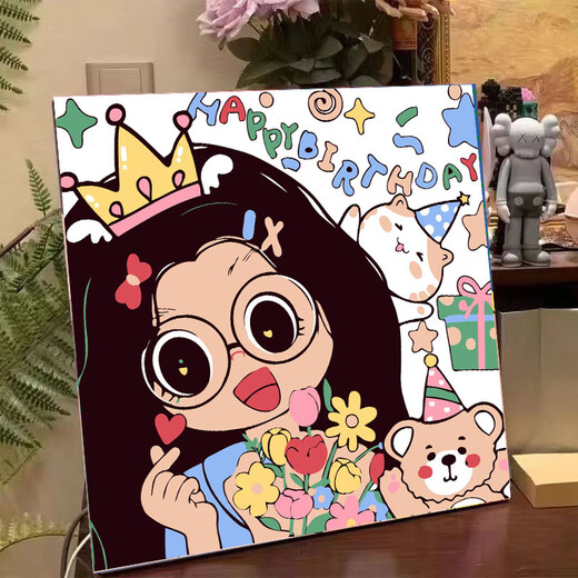 初音未来diy数字油画儿童简单手工填色画学生手绘丙烯油彩画 FQ719 20*20绷好带背板+颜料画笔挂钩