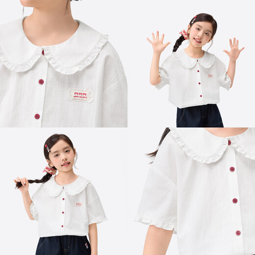 Xiaoyinman children's clothing girls pure cotton doll collar shirt 26 mid-summer big children loose breathable cute versatile tops