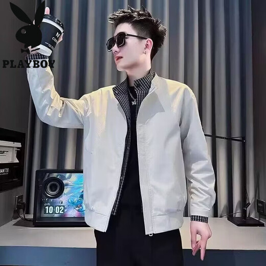 Playboy (PLAYBOY) Spring and Autumn Vacation Two-Piece Jackets Men's Small Stand Collar Clothes 2026 New Men's Tops Trendy Brand Jackets Brown Color M If the photo is wrong, please contact customer service for quick modification