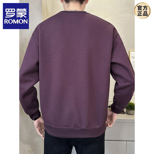 ROMON Men's Sweatshirt New 2026 Spring and Autumn Trendy Brand Three-dimensional Stenciled Embossed Heavy Bottoming Shirt Round Neck Long Sleeve T-shirt Black L