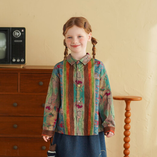 Yantaijia Girls' Pure Cotton Long-Sleeved Shirt 2026 Spring Baby Forest Style Pastoral Style Floral Top Western Style Shirt Design Color 110 Model Size