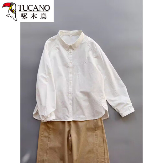 Woodpecker Zimo Qinghe Japanese original single white cotton shirt women's long-sleeved doll collar shirt loose versatile top spring picture color 2XL recommended 145-160Jin Jin equals 0.5 kg