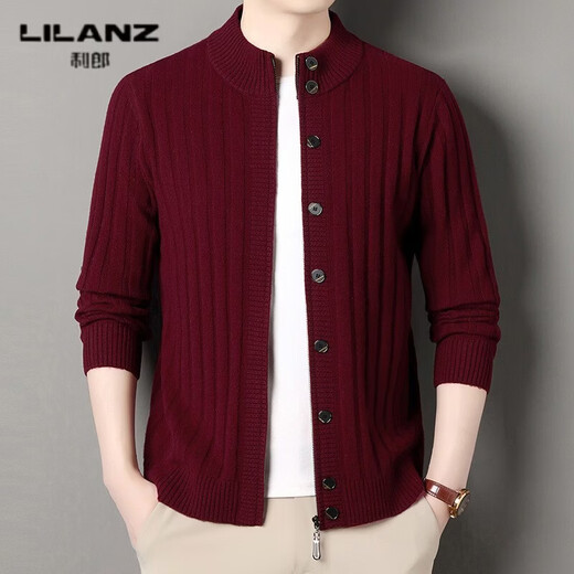LILANZ high-end 100% wool cardigan men's autumn clothing new men's casual pure wool jacket men's sweater jacket gray ink 14XL (180)